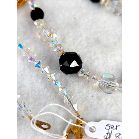 Black Whitby jet(Eng)Upsycled + aurora crystal 3 pieces GP clasps +earwires NIB - Picture 4 of 6